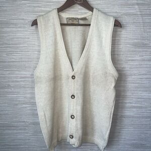 New River Co Mens Knit Sweater Vest Cream Ramie Cotton V-Neck Button Front Small